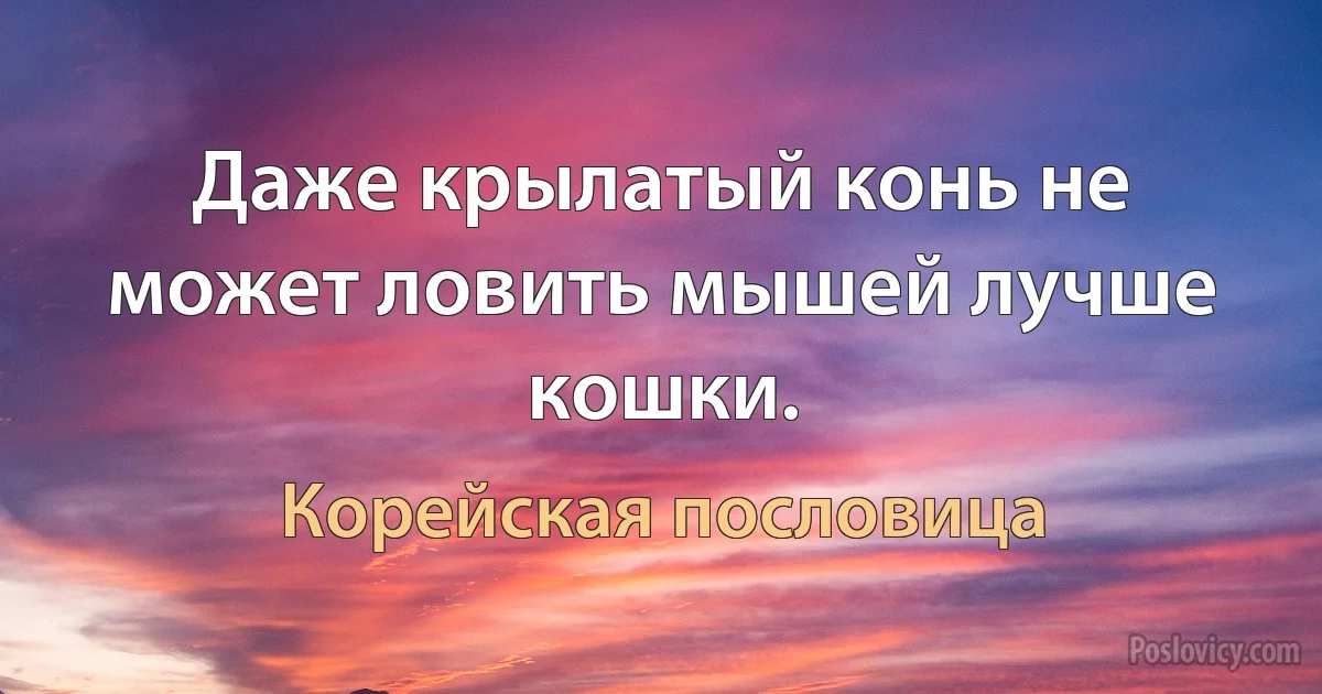 Даже крылатый конь не может ловить мышей лучше кошки. (Корейская пословица)