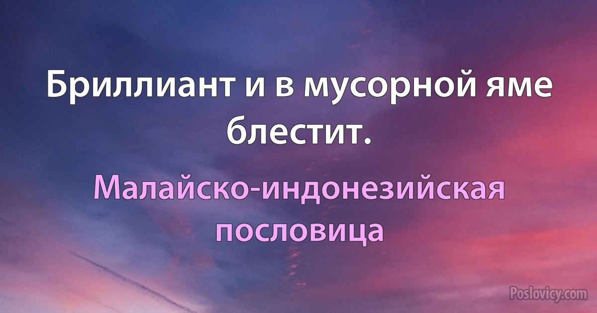 Бриллиант и в мусорной яме блестит. (Малайско-индонезийская пословица)