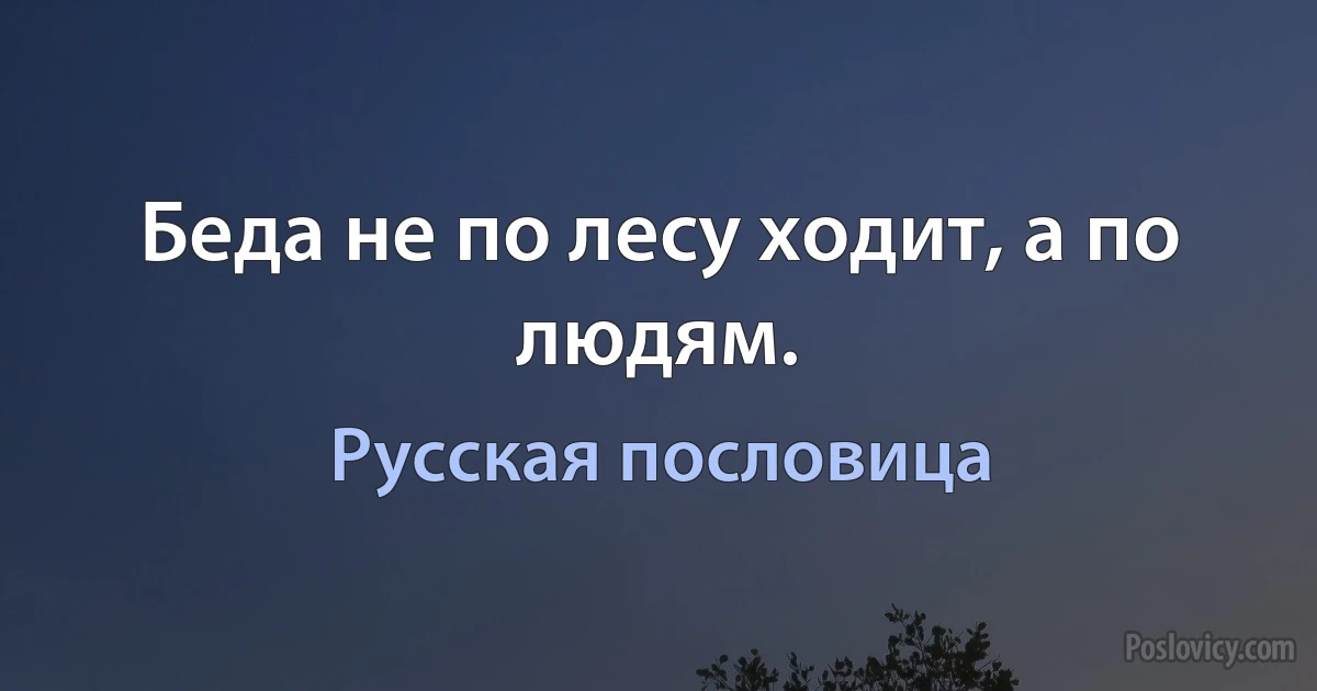 Беда не по лесу ходит, а по людям. (Русская пословица)