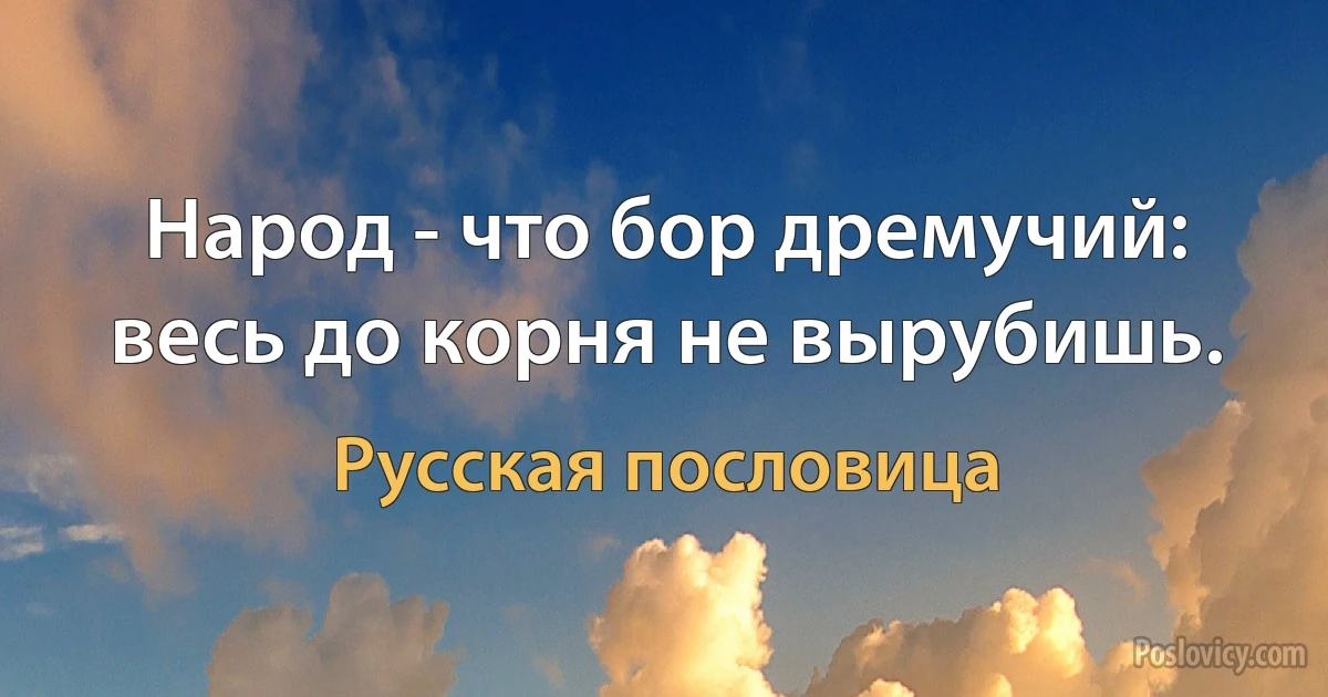 Народ - что бор дремучий: весь до корня не вырубишь. (Русская пословица)