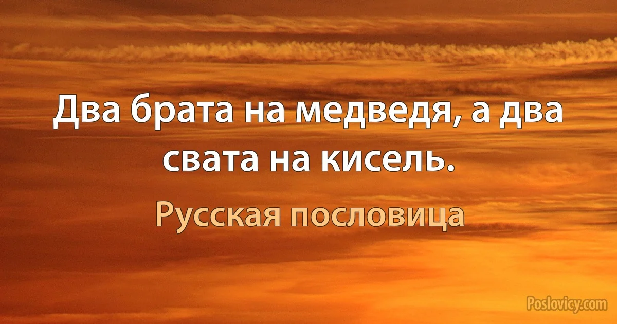 Два брата на медведя, а два свата на кисель. (Русская пословица)