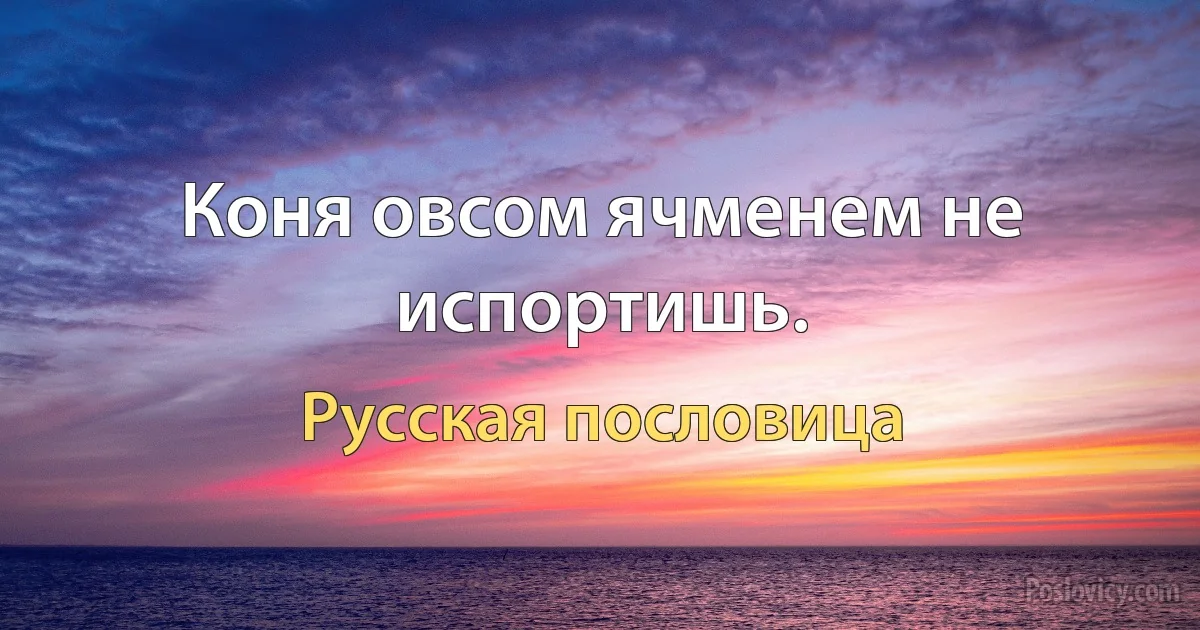 Коня овсом ячменем не испортишь. (Русская пословица)