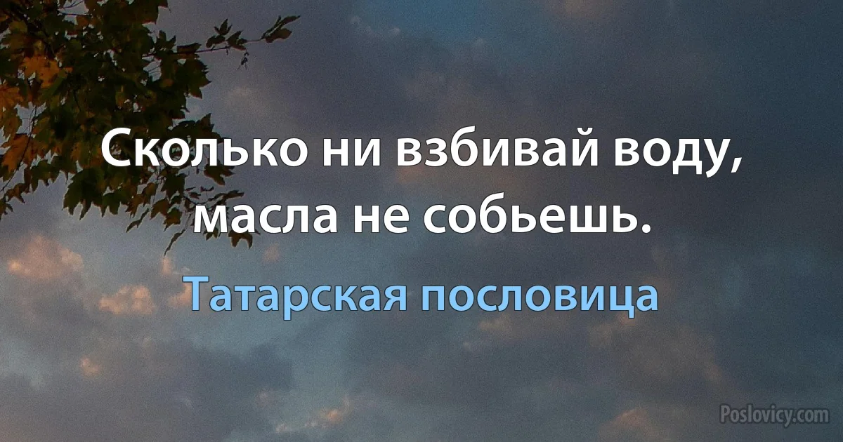 Сколько ни взбивай воду, масла не собьешь. (Татарская пословица)