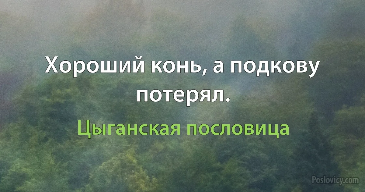 Хороший конь, а подкову потерял. (Цыганская пословица)