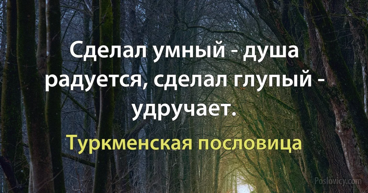 Сделал умный - душа радуется, сделал глупый - удручает. (Туркменская пословица)