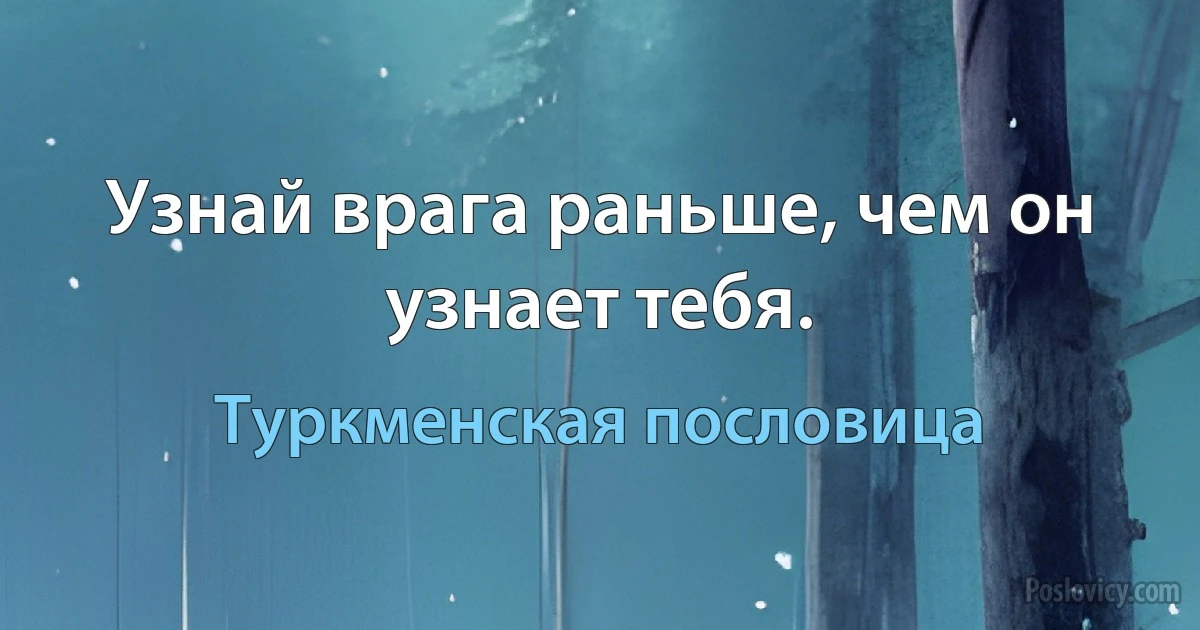 Узнай врага раньше, чем он узнает тебя. (Туркменская пословица)