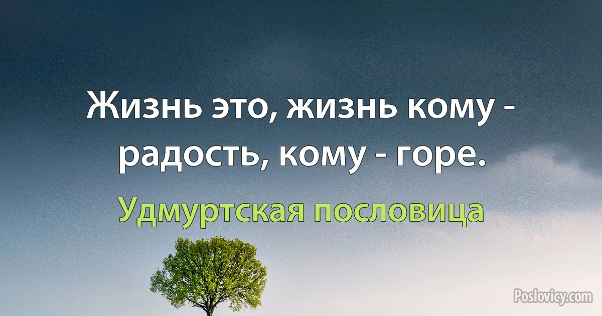 Жизнь это, жизнь кому - радость, кому - горе. (Удмуртская пословица)