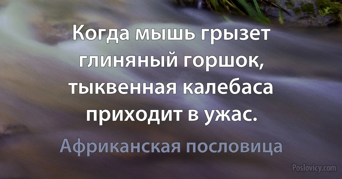 Когда мышь грызет глиняный горшок, тыквенная калебаса приходит в ужас. (Африканская пословица)