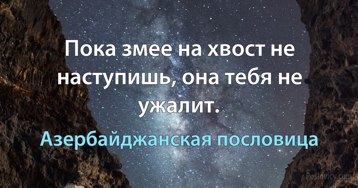 Пока змее на хвост не наступишь, она тебя не ужалит. (Азербайджанская пословица)