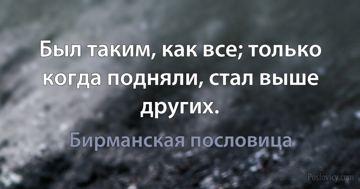 Был таким, как все; только когда подняли, стал выше других. (Бирманская пословица)