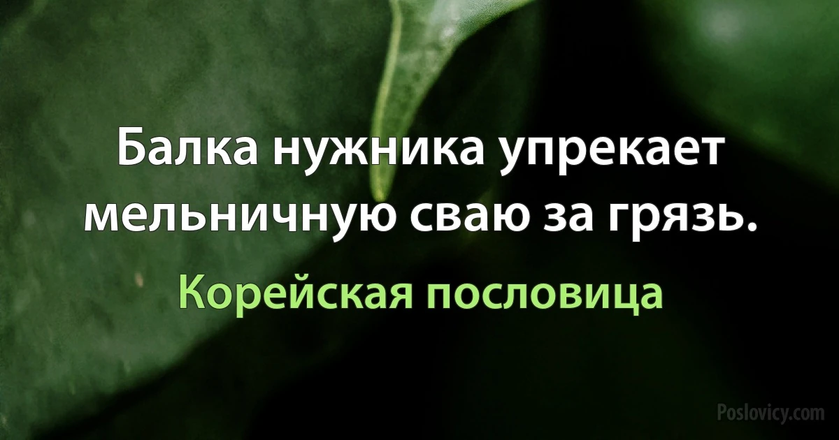 Балка нужника упрекает мельничную сваю за грязь. (Корейская пословица)