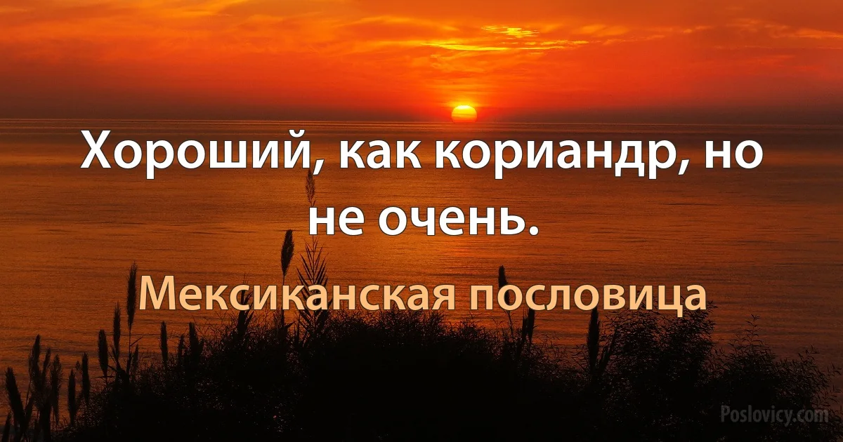 Хороший, как кориандр, но не очень. (Мексиканская пословица)