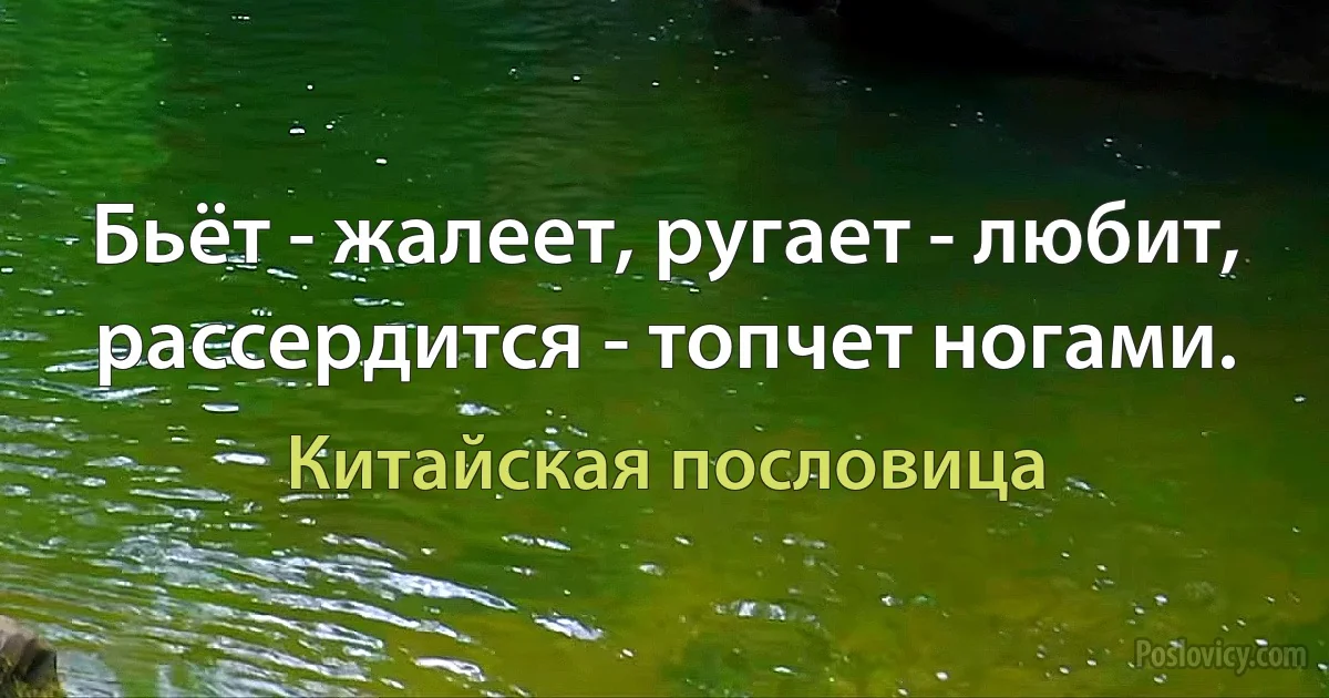 Бьёт - жалеет, ругает - любит, рассердится - топчет ногами. (Китайская пословица)