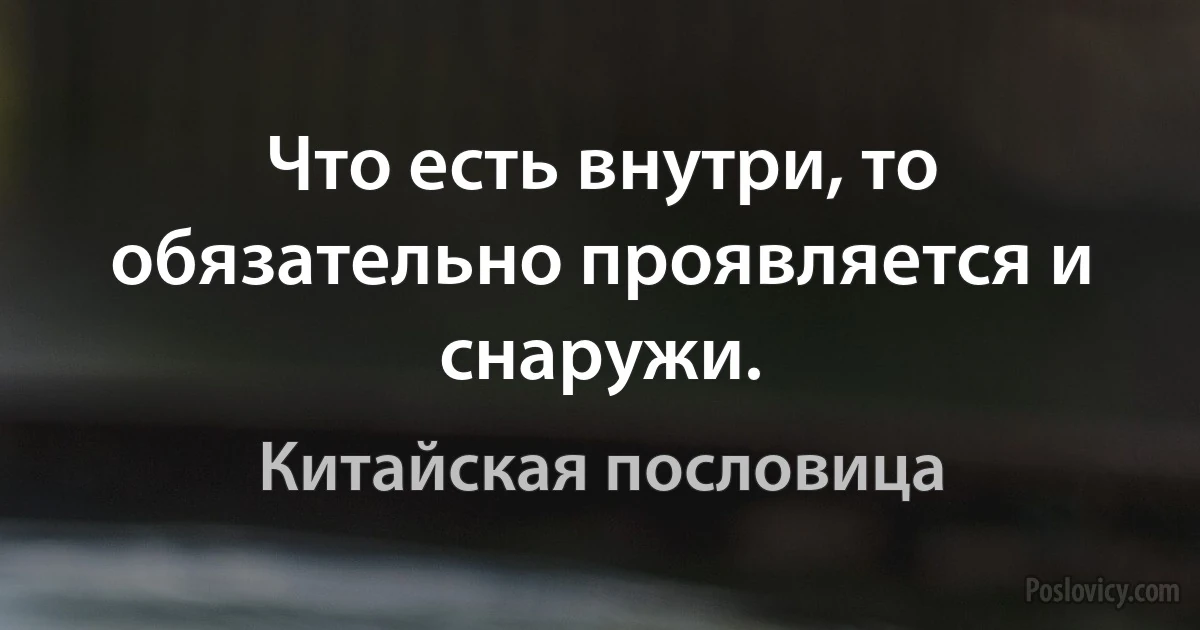 Что есть внутри, то обязательно проявляется и снаружи. (Китайская пословица)