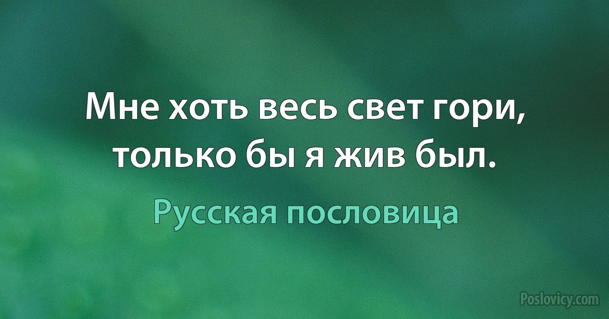 Мне хоть весь свет гори, только бы я жив был. (Русская пословица)