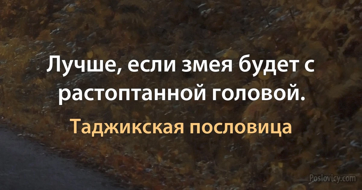 Лучше, если змея будет с растоптанной головой. (Таджикская пословица)