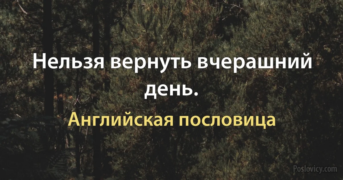 Нельзя вернуть вчерашний день. (Английская пословица)