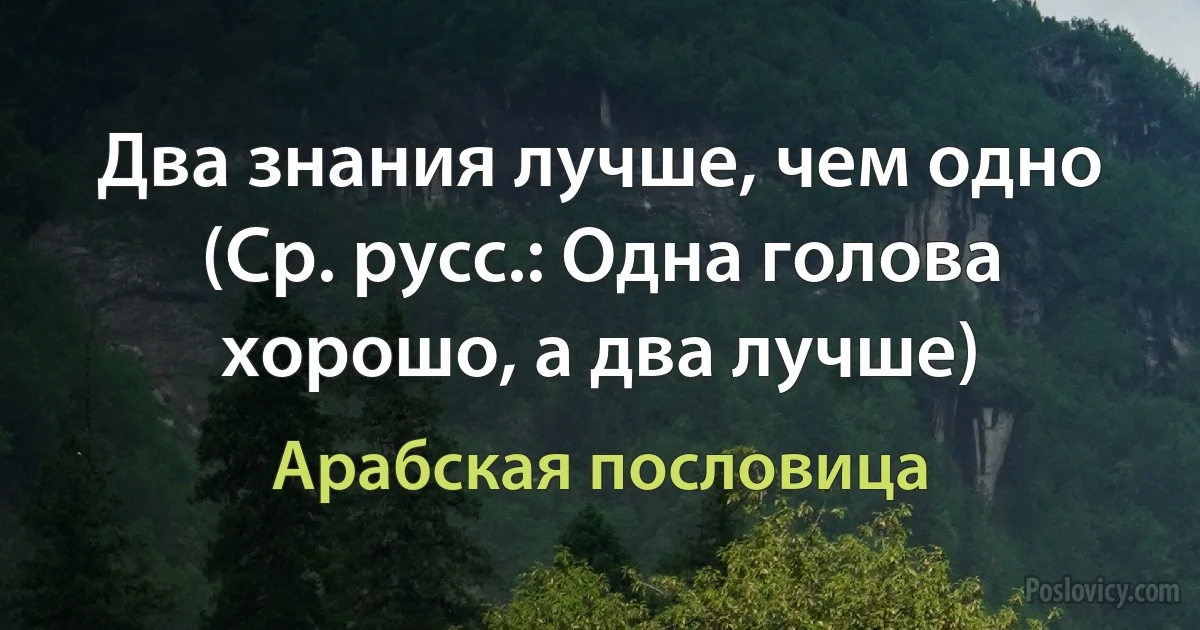 Два знания лучше, чем одно (Ср. русс.: Одна голова хорошо, а два лучше) (Арабская пословица)