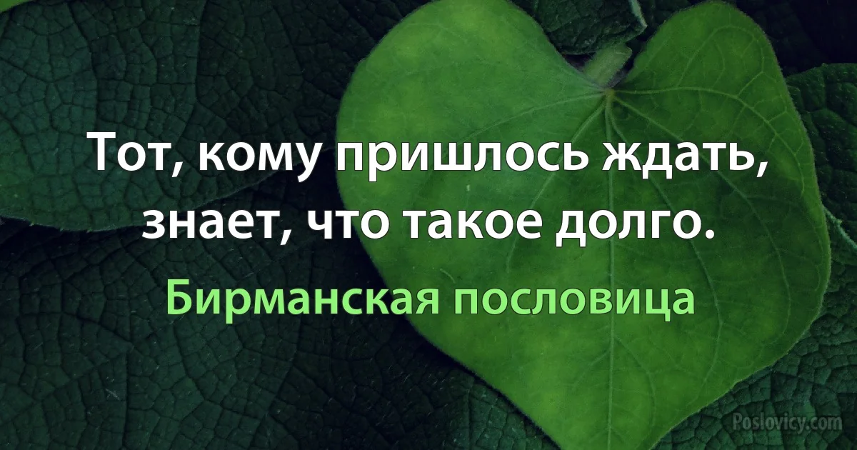 Тот, кому пришлось ждать, знает, что такое долго. (Бирманская пословица)