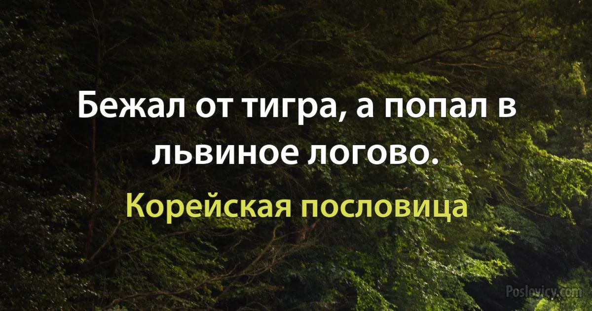 Бежал от тигра, а попал в львиное логово. (Корейская пословица)