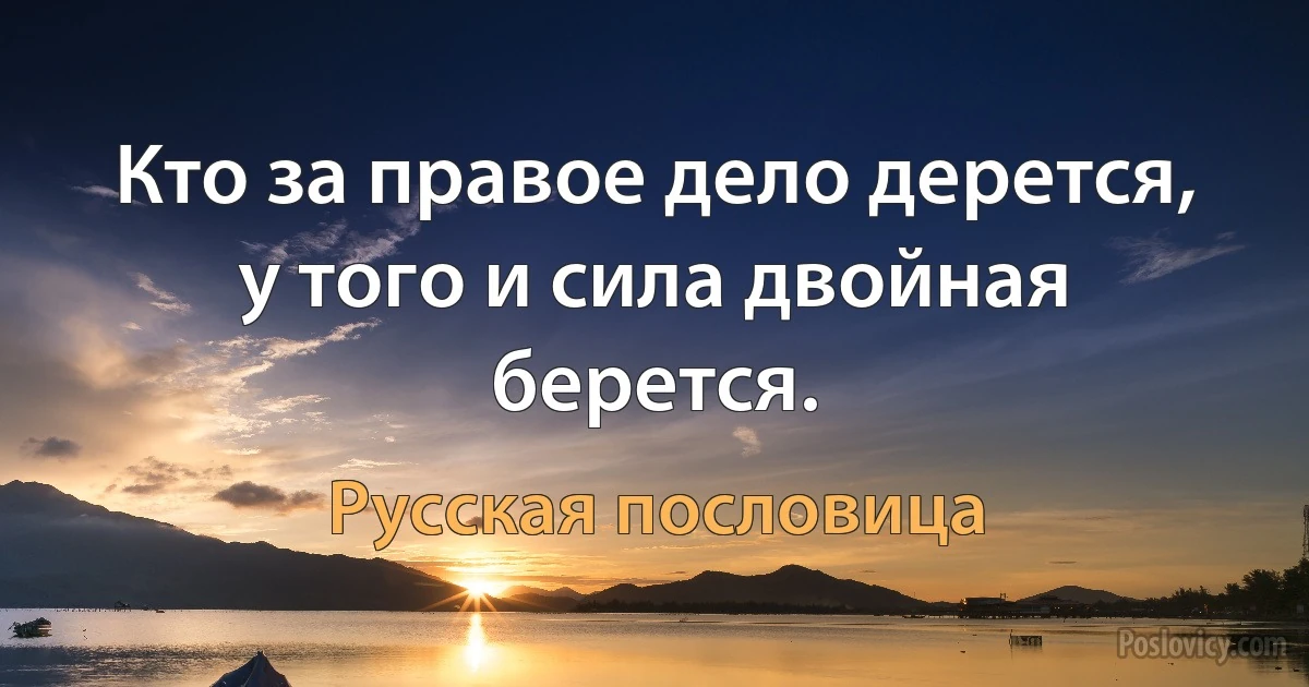 Кто за правое дело дерется, у того и сила двойная берется. (Русская пословица)