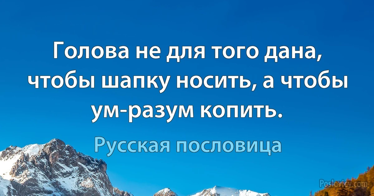 Голова не для того дана, чтобы шапку носить, а чтобы ум-разум копить. (Русская пословица)