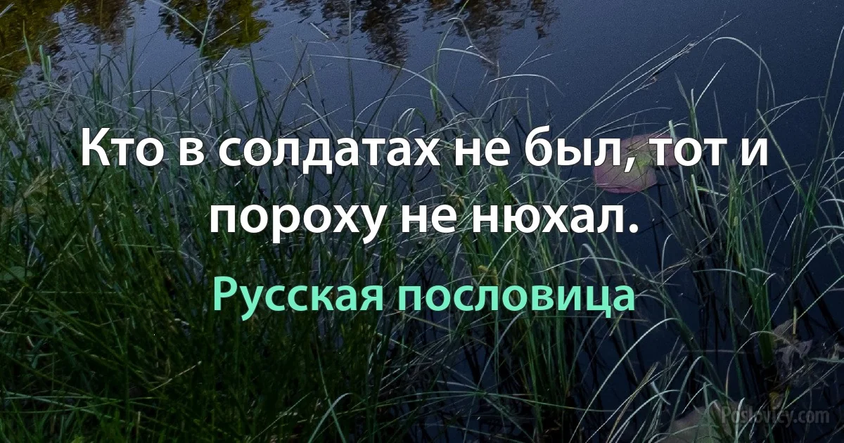 Кто в солдатах не был, тот и пороху не нюхал. (Русская пословица)