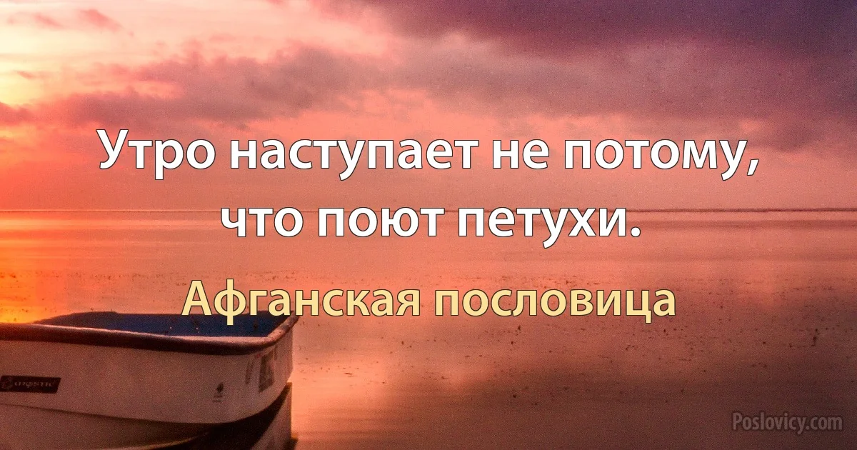 Утро наступает не потому, что поют петухи. (Афганская пословица)