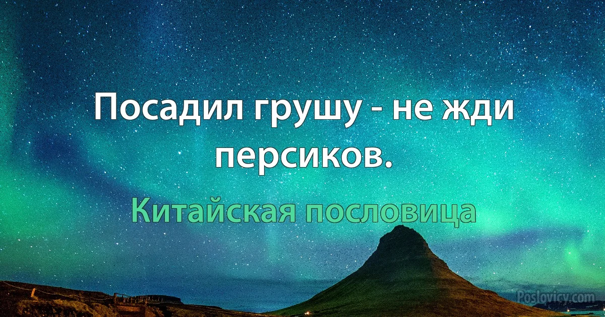 Посадил грушу - не жди персиков. (Китайская пословица)