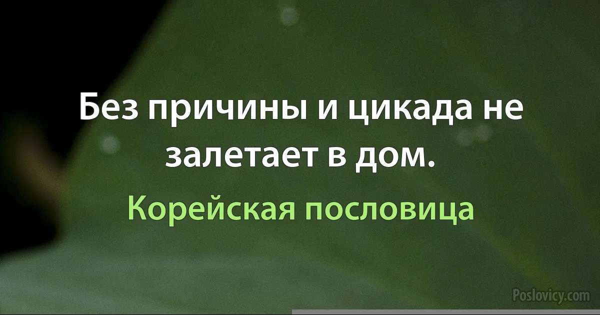 Без причины и цикада не залетает в дом. (Корейская пословица)