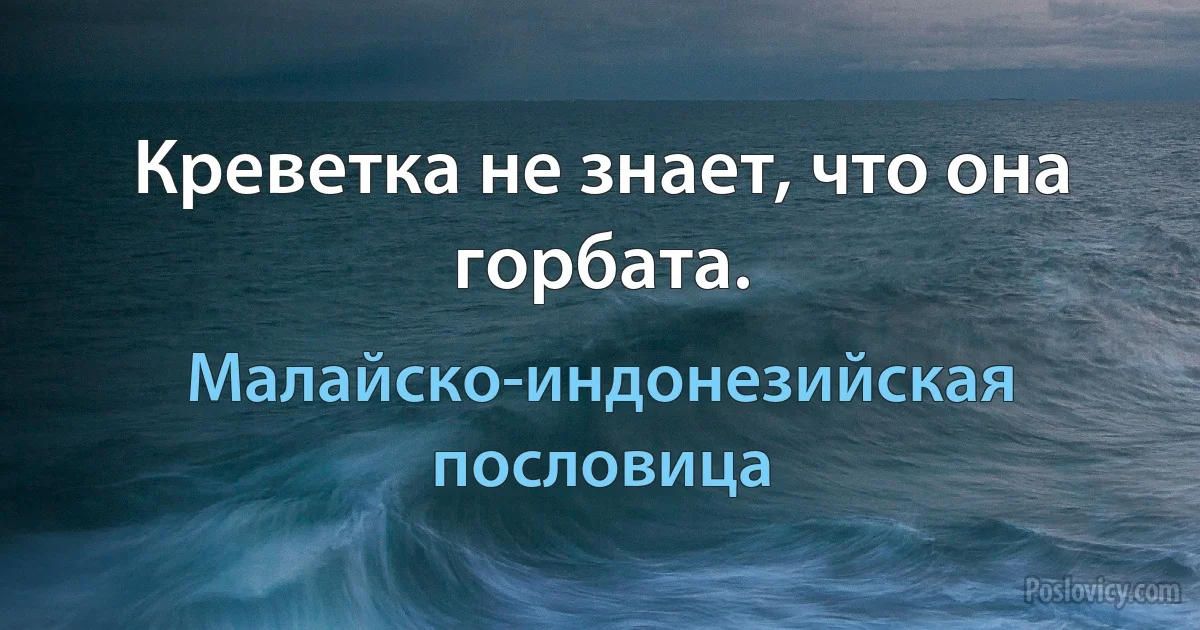 Креветка не знает, что она горбата. (Малайско-индонезийская пословица)