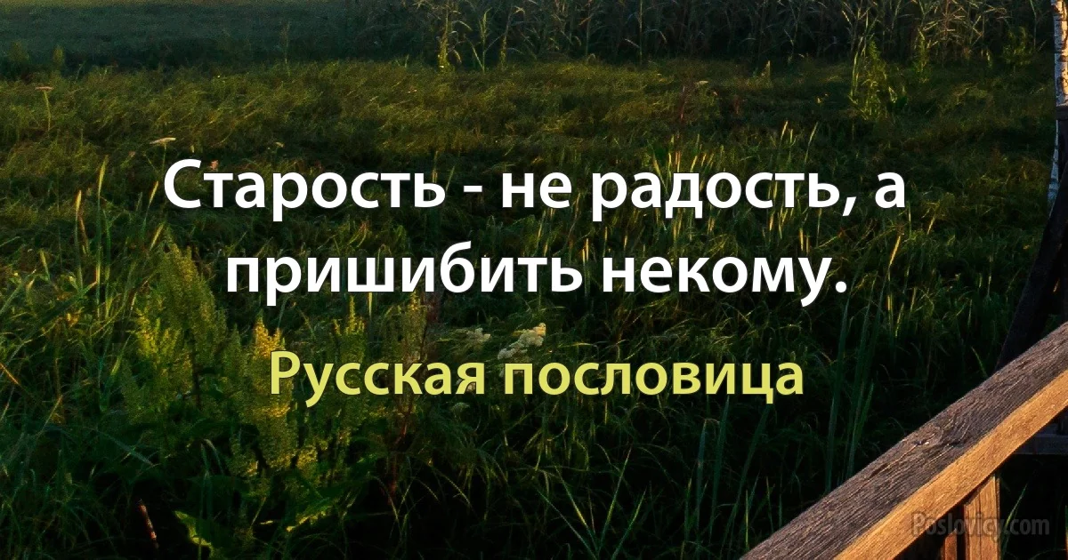 Старость - не радость, а пришибить некому. (Русская пословица)