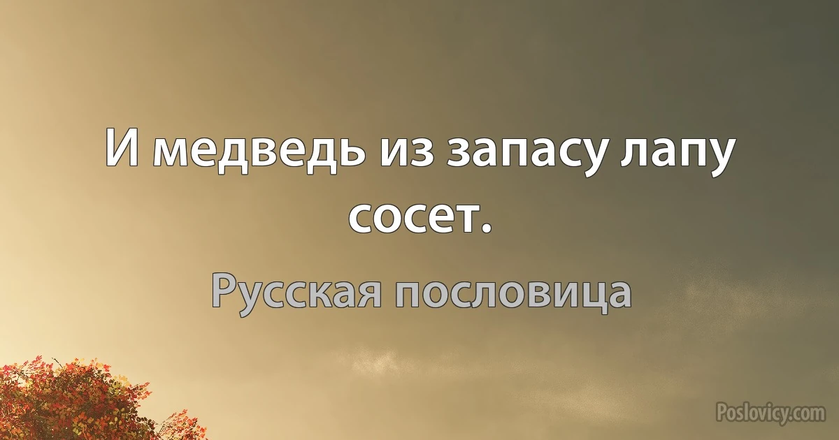 И медведь из запасу лапу сосет. (Русская пословица)