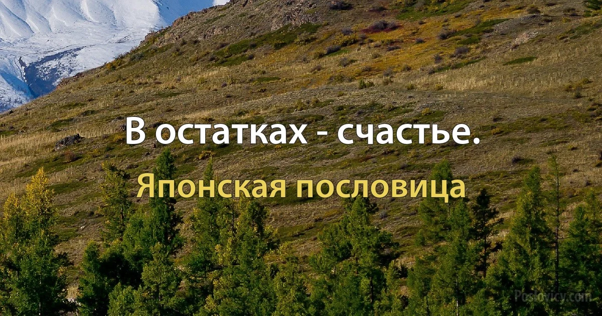 В остатках - счастье. (Японская пословица)