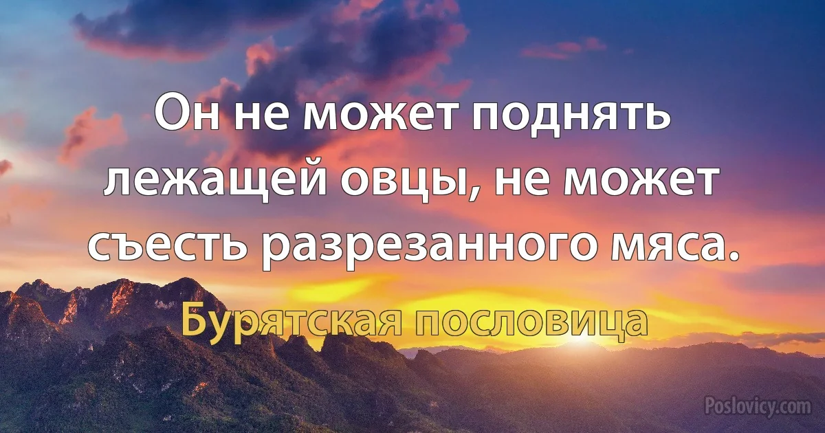 Он не может поднять лежащей овцы, не может съесть разрезанного мяса. (Бурятская пословица)