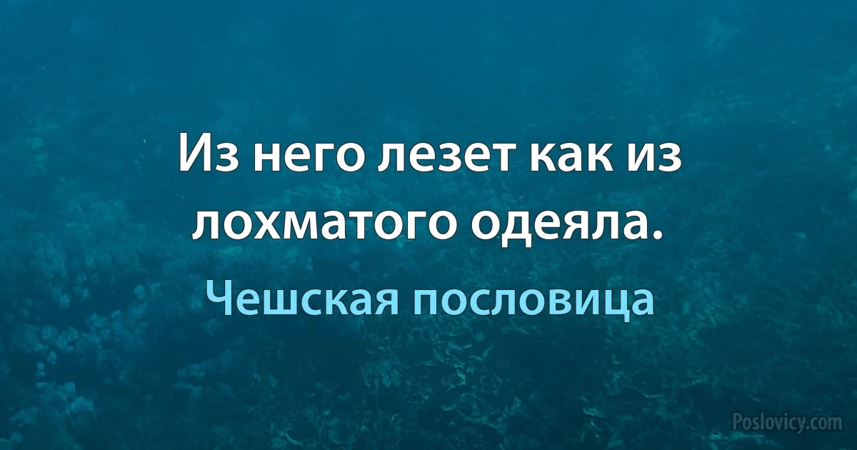 Из него лезет как из лохматого одеяла. (Чешская пословица)