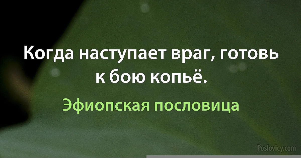 Когда наступает враг, готовь к бою копьё. (Эфиопская пословица)