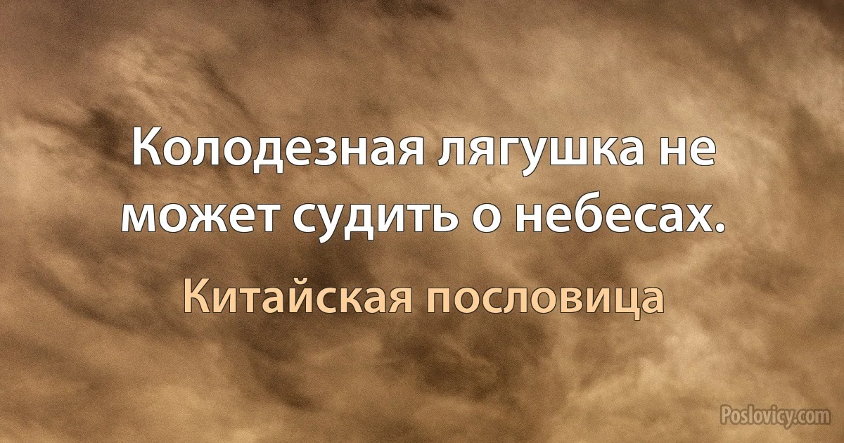 Колодезная лягушка не может судить о небесах. (Китайская пословица)