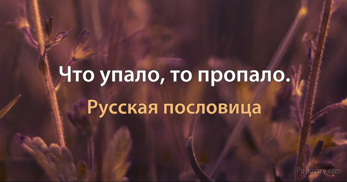 Что упало, то пропало. (Русская пословица)