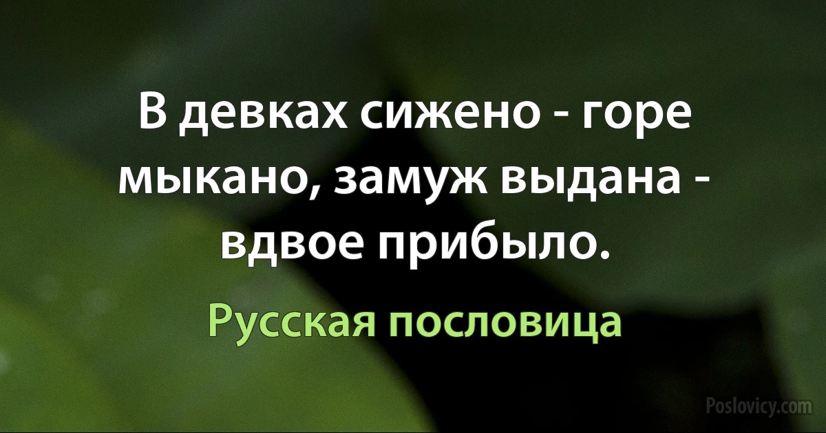 В девках сижено - горе мыкано, замуж выдана - вдвое прибыло. (Русская пословица)