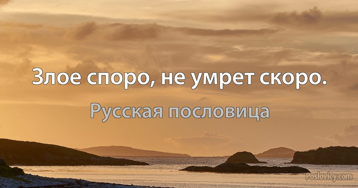 Злое споро, не умрет скоро. (Русская пословица)