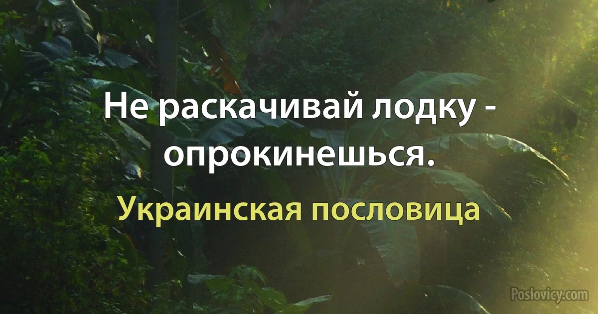 Не раскачивай лодку - опрокинешься. (Украинская пословица)