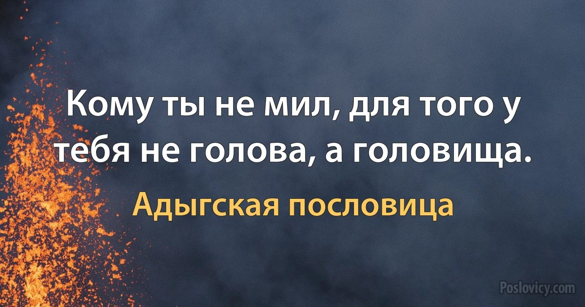 Кому ты не мил, для того у тебя не голова, а головища. (Адыгская пословица)