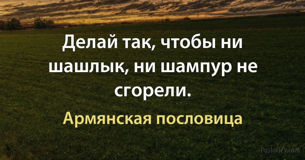 Делай так, чтобы ни шашлык, ни шампур не сгорели. (Армянская пословица)