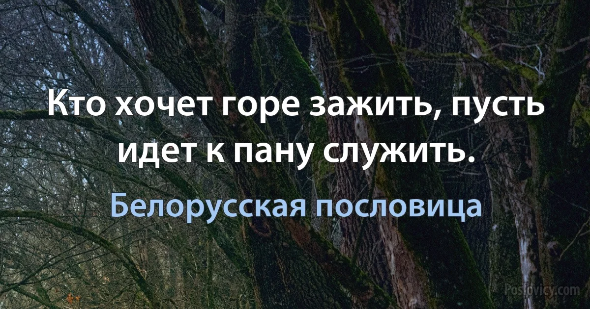 Кто хочет горе зажить, пусть идет к пану служить. (Белорусская пословица)