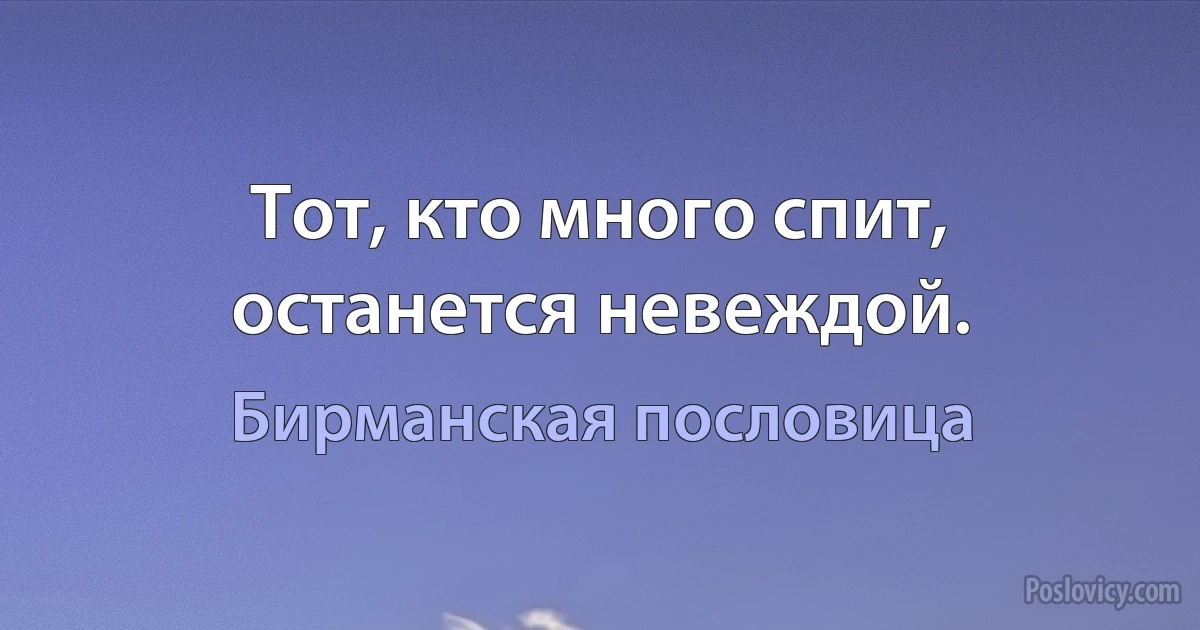 Тот, кто много спит, останется невеждой. (Бирманская пословица)