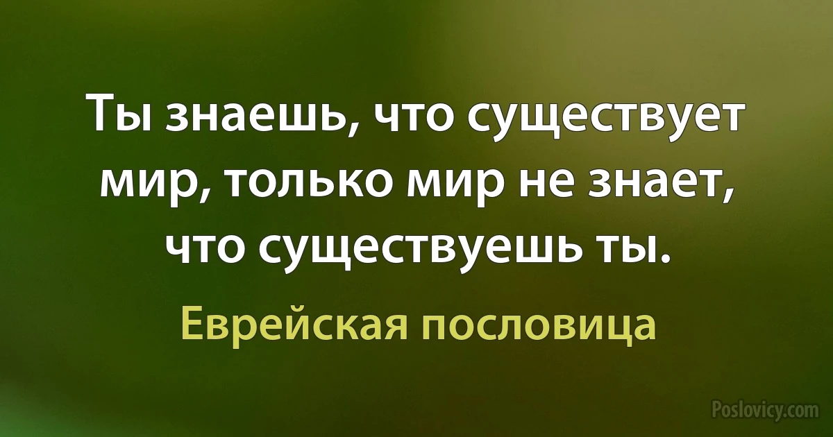 Ты знаешь, что существует мир, только мир не знает, что существуешь ты. (Еврейская пословица)