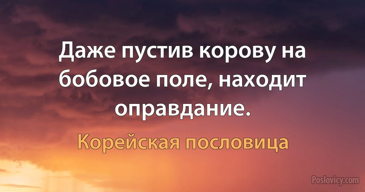 Даже пустив корову на бобовое поле, находит оправдание. (Корейская пословица)