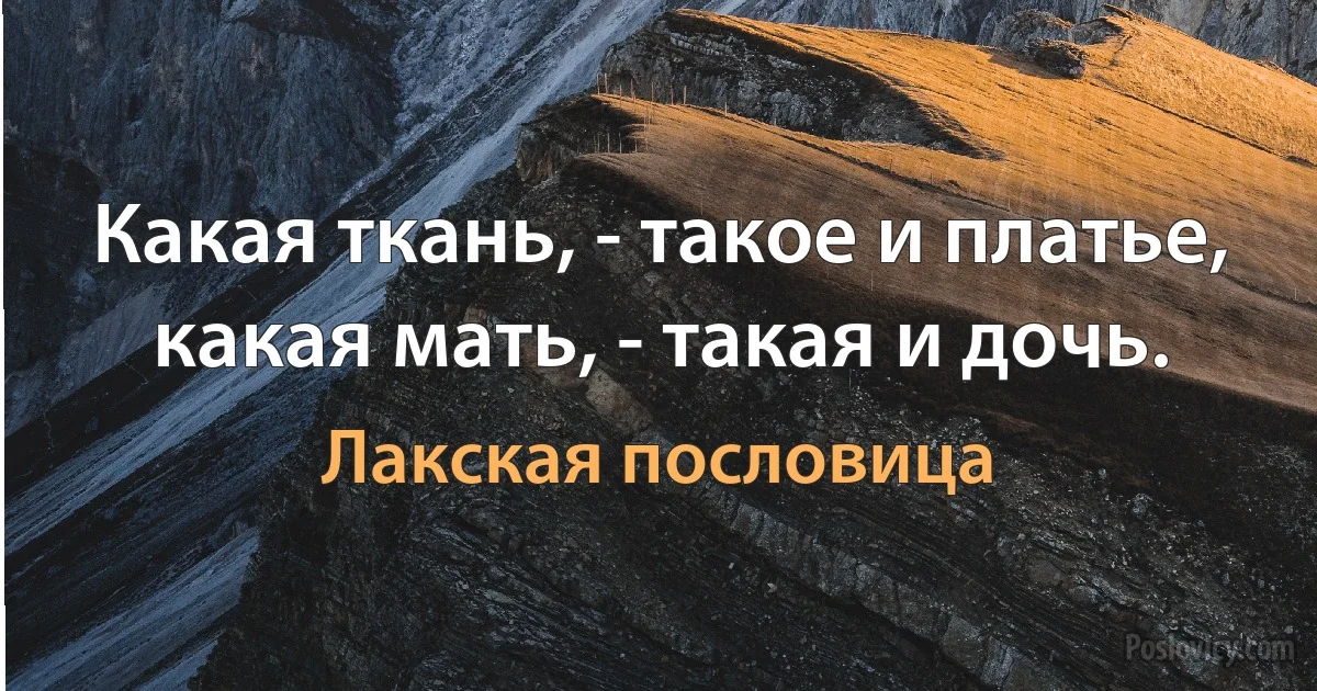 Какая ткань, - такое и платье, какая мать, - такая и дочь. (Лакская пословица)