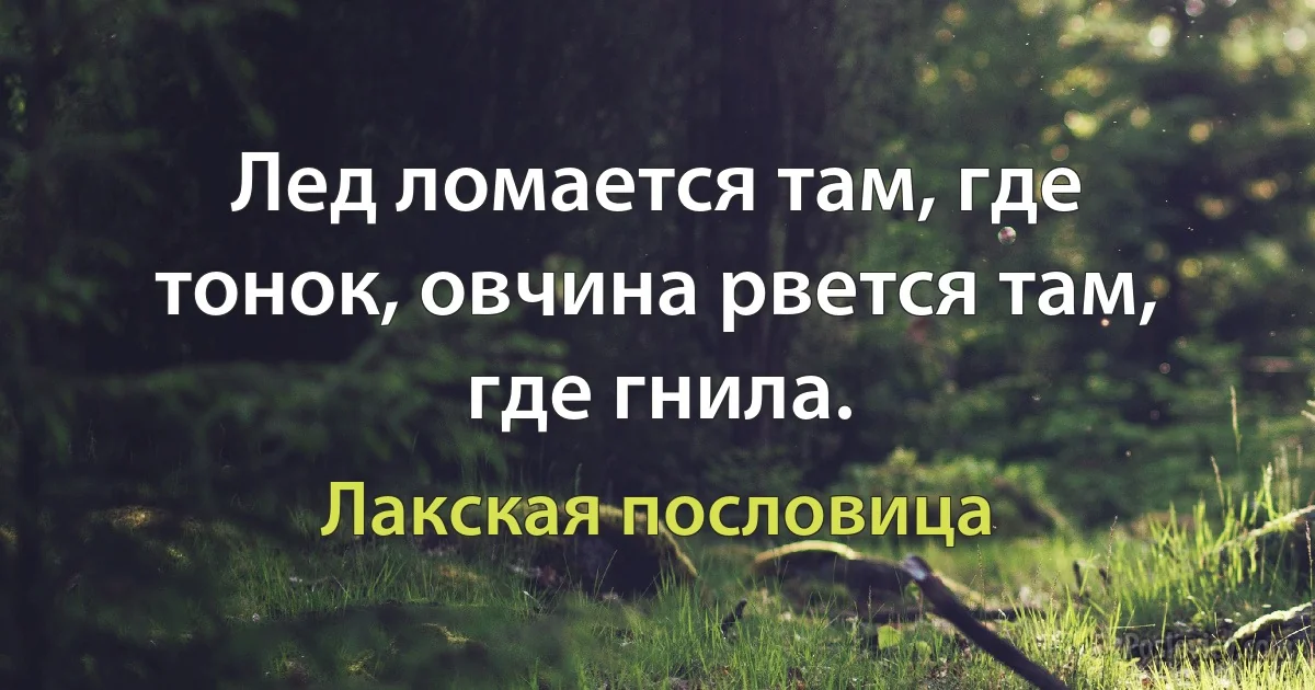 Лед ломается там, где тонок, овчина рвется там, где гнила. (Лакская пословица)